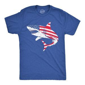 Mens Funny T Shirts American Flag Shark Sarcastic Fourth Of July Tee For Men